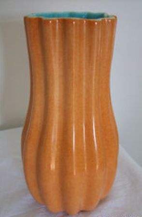 Pumpkin and Turquoise Ribbed Vase C263