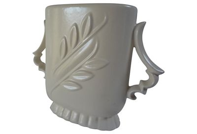 Red Wing Pottery, c.1940s, 7" Leaf Embossed Vase, Mold #1174, Handle Detail