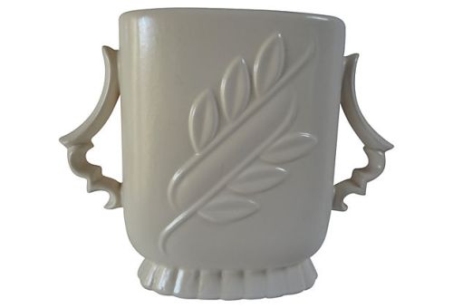 Red Wing Pottery, c.1940's, 7" Leaf Embossed Vase Semi-matte White Exterior & Green Interior, Mold #1174. List Price $89.00, Super Special Price $65.00 