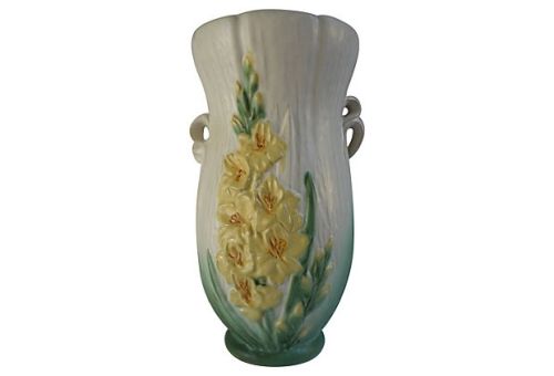 Weller Pottery, c.1934-39 "Roba" 13" Floral Vase (Gladiola) w/ Ribbon Handles, Item # R-20, List Price $385.00 Today's Special Price $250.00 