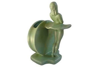 Royal Haeger Pottery, c. 1940's, 8" Ballerina Vase with Art Deco Disc, Side and Back View