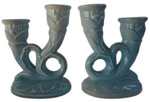Red Wing Pottery, c.1940's Double Candleholders 5.5