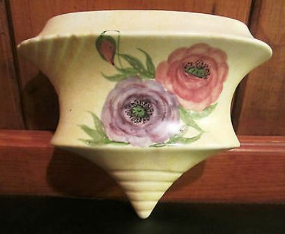 E. Radford Pottery of England, c.1930's 5.5" Handpainted Anemone & Leaves Wall Pocket Vase, $55.00