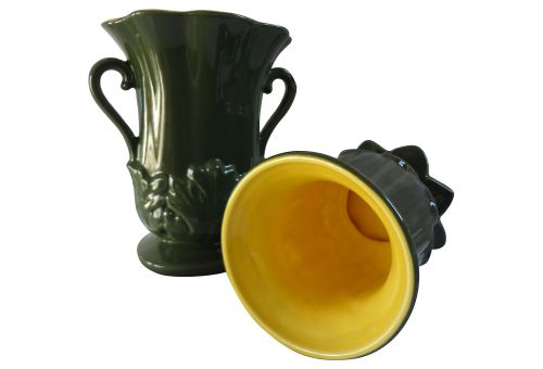 Red Wing Pottery, c.1950's - Two Leaf Embossed Vases in Green and Yellow, both vases including shipping. Opening Bid $79.99